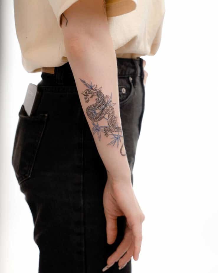 Dragon with bamboo tattoo