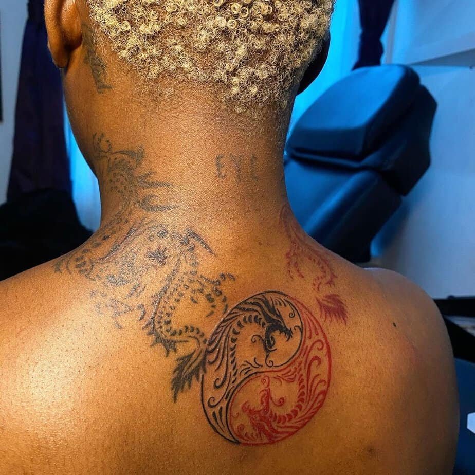 2. Yin and yang red dragon tattoo