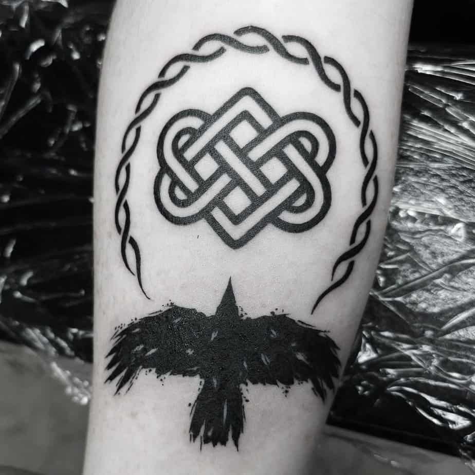 Celtic knot with raven tattoo