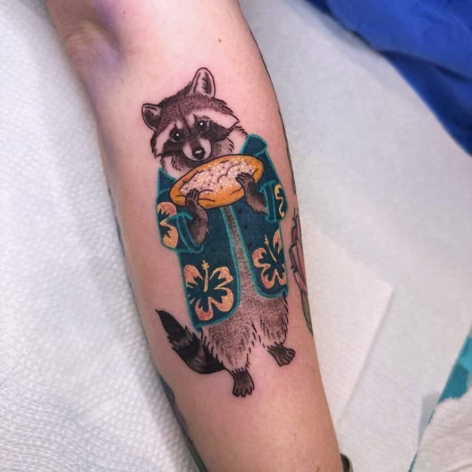 Polite raccoon tattoo