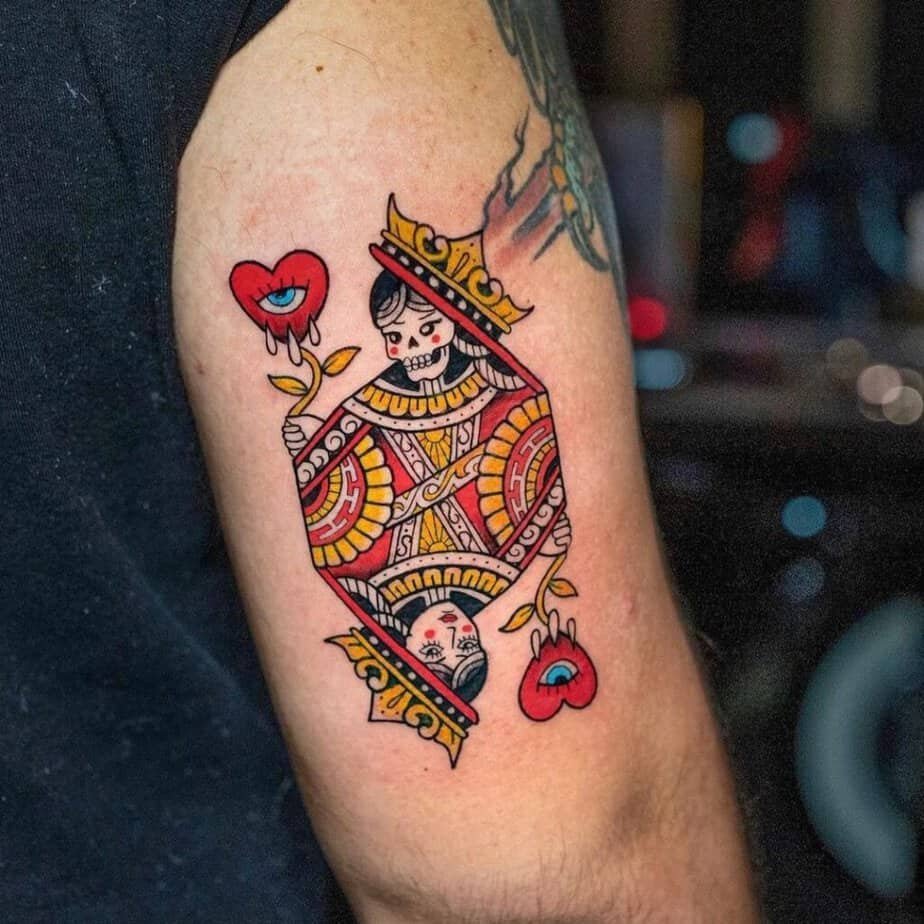 Traditional Queen of Hearts tattoo
