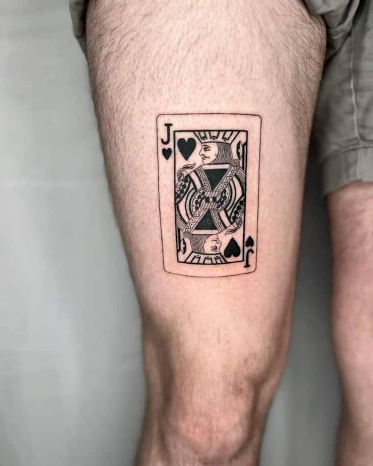 Jack of Hearts tattoo on thigh