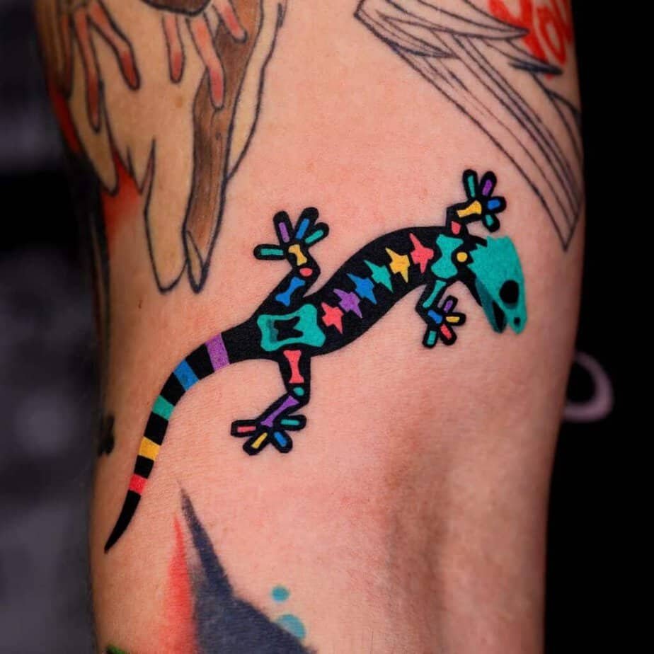 Vibrant and colorful lizard tattoo