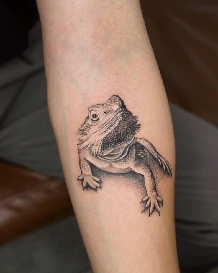 Realistic bearded dragon lizard tattoo