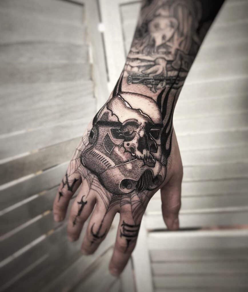 Stormtrooper skull hand tattoo