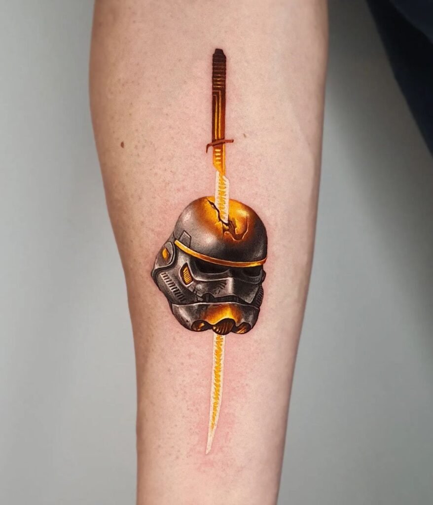 Black and gold Darth Vader tattoo