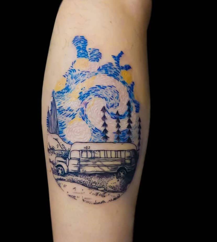 Starry Night inspired calf tattoo