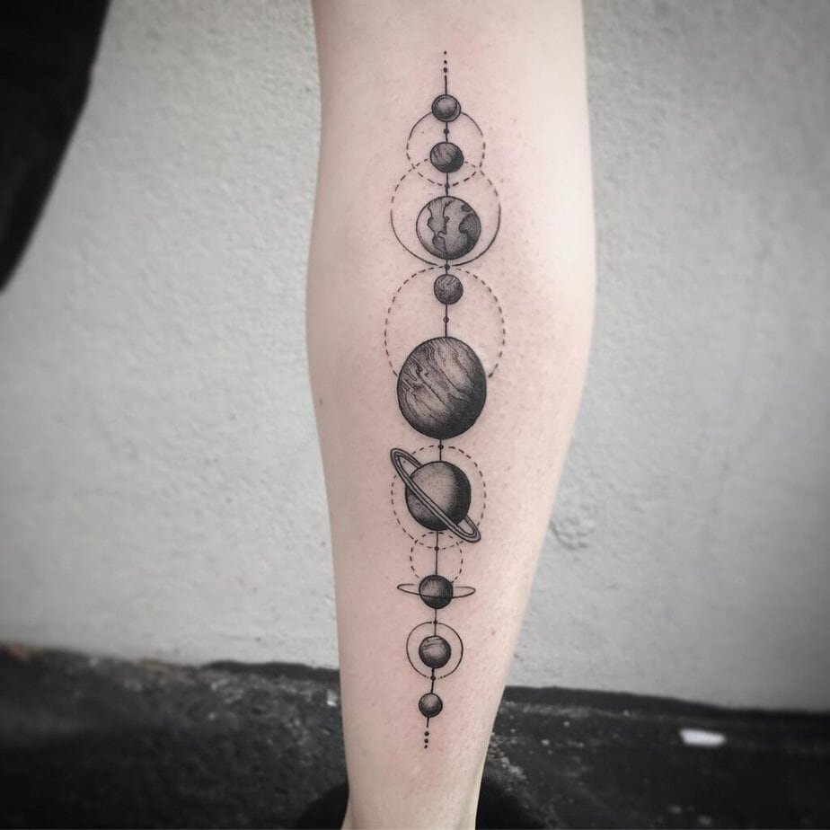 Solar system calf tattoo