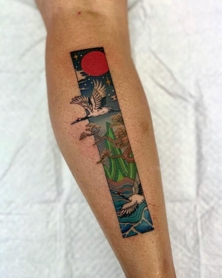 Scenery calf tattoo