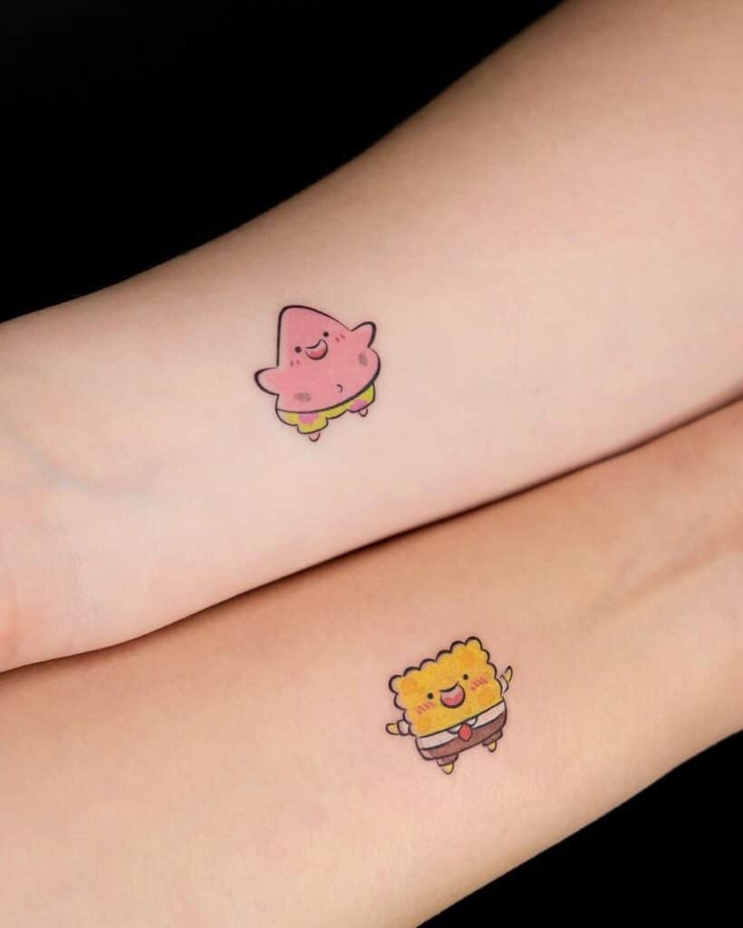 8. A matching SpongeBob and Patrick tattoo