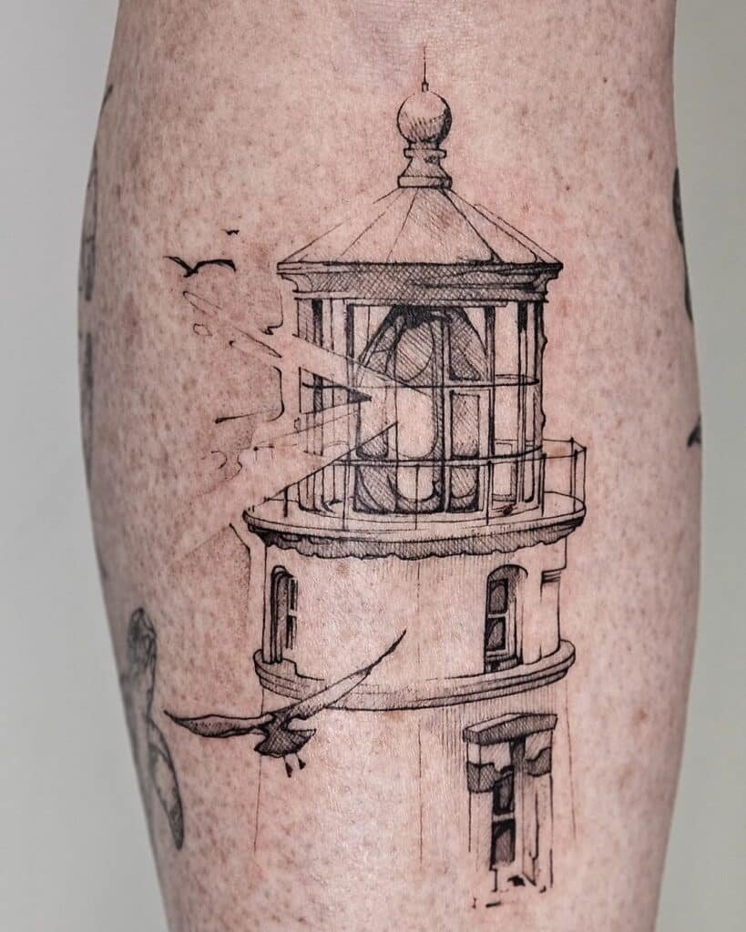 13. The top part of the lighthouse