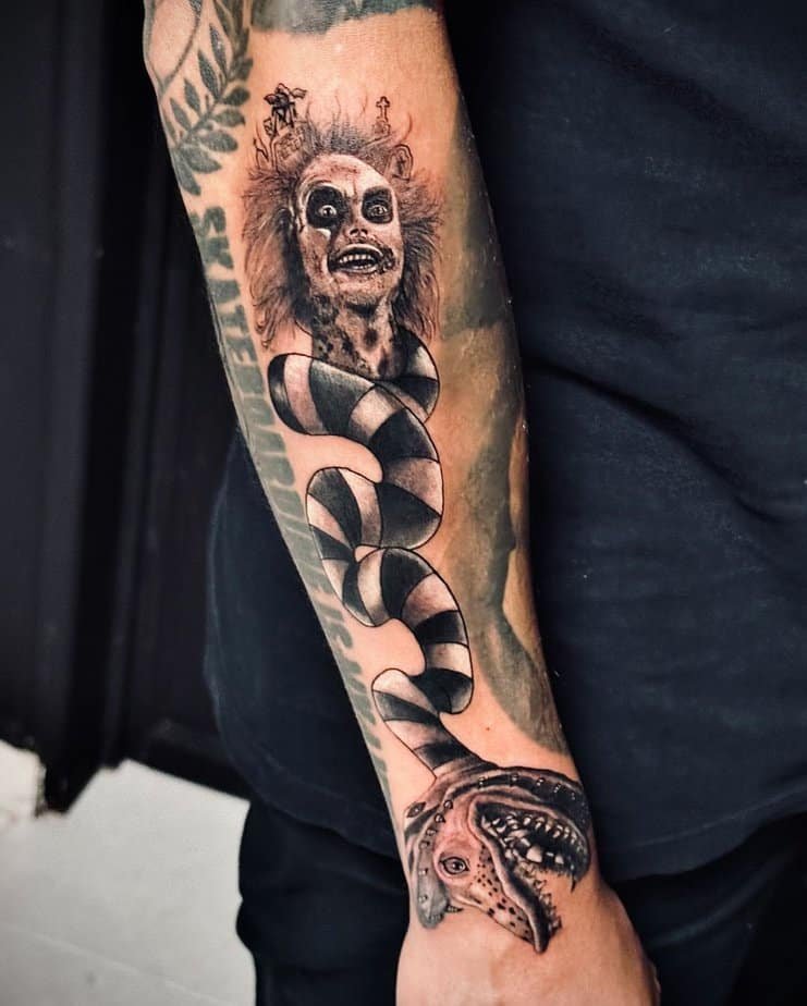 Beetlejuice and sandworm forearm piece