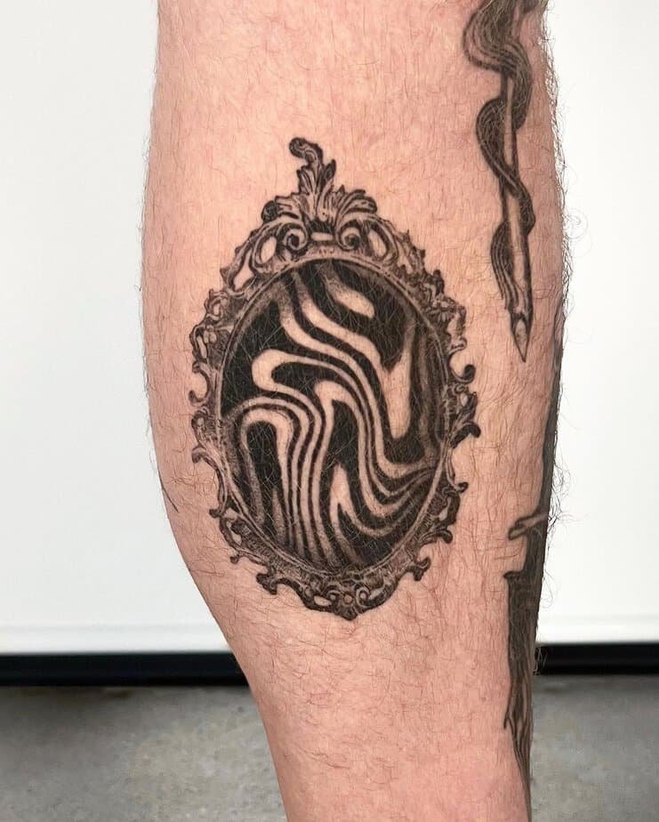 Suminagashi pattern set inside a detailed, vintage-style frame