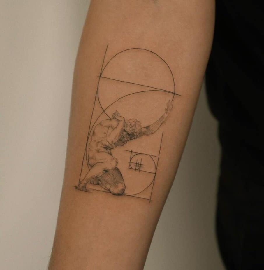 13. A fine-line Atlas tattoo 