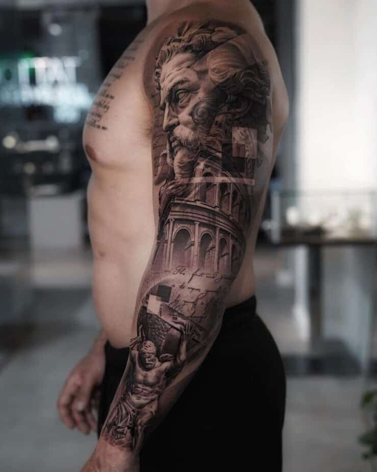 19. A full-sleeve Atlas tattoo 