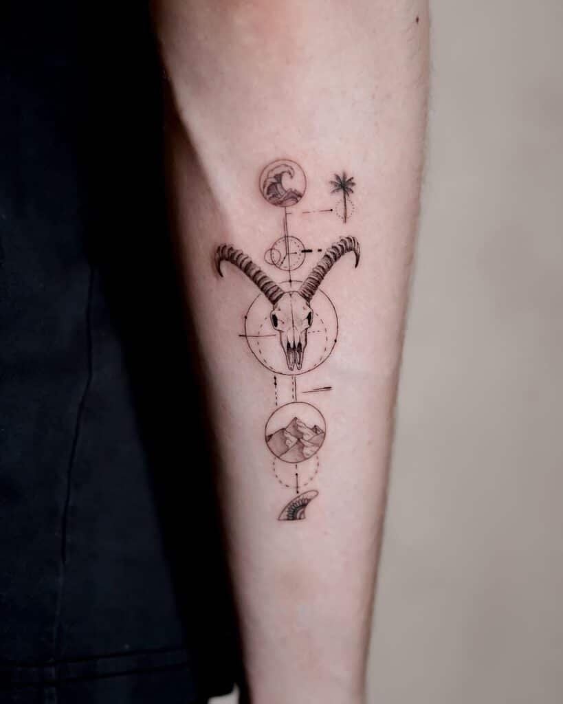 9. A geometric Capricorn tattoo on the forearm