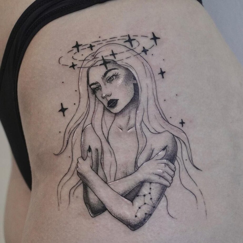 Virgo goddess on hip
