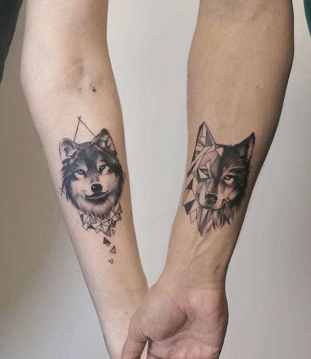 7. Beautiful matching wolf tattoos