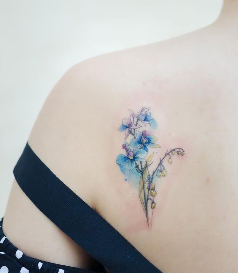 Pastel shoulder larkspur and lily-of-the-valley