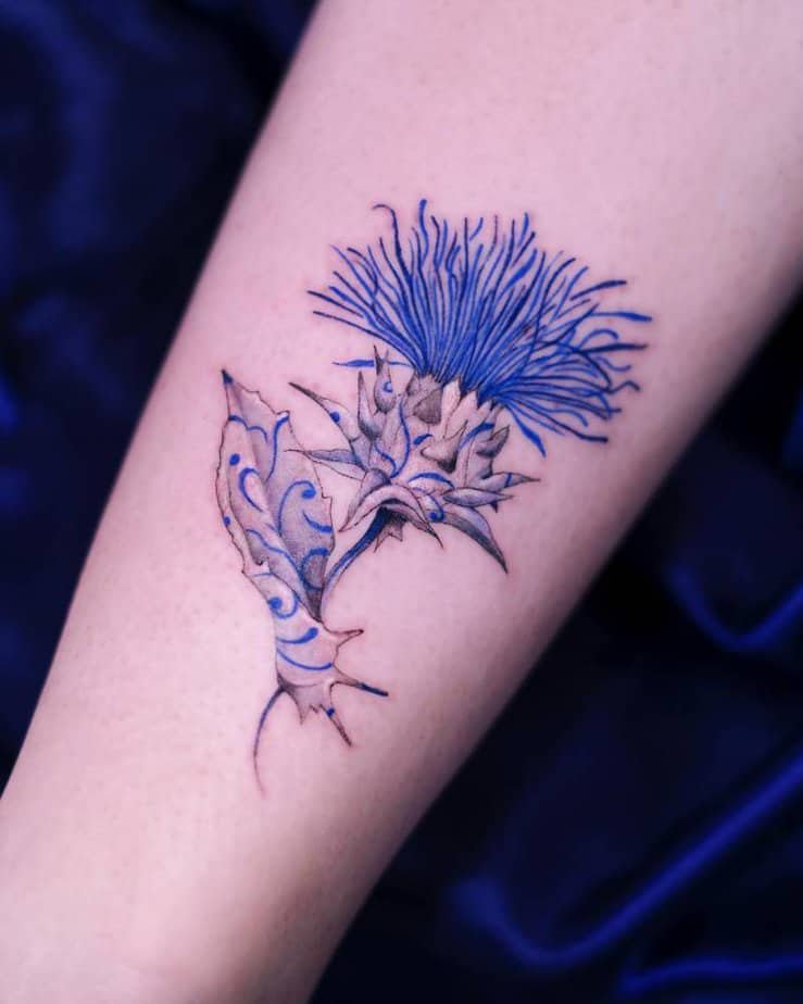 Blue thistle tattoo