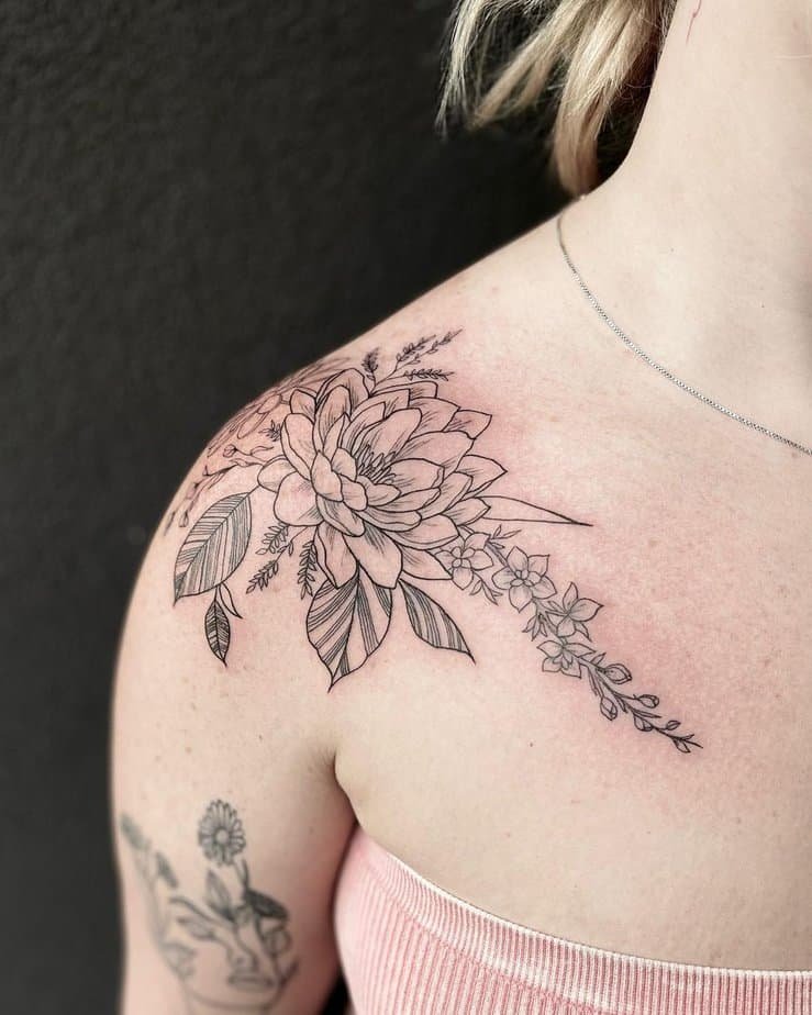 Bold black larkspur floral composition