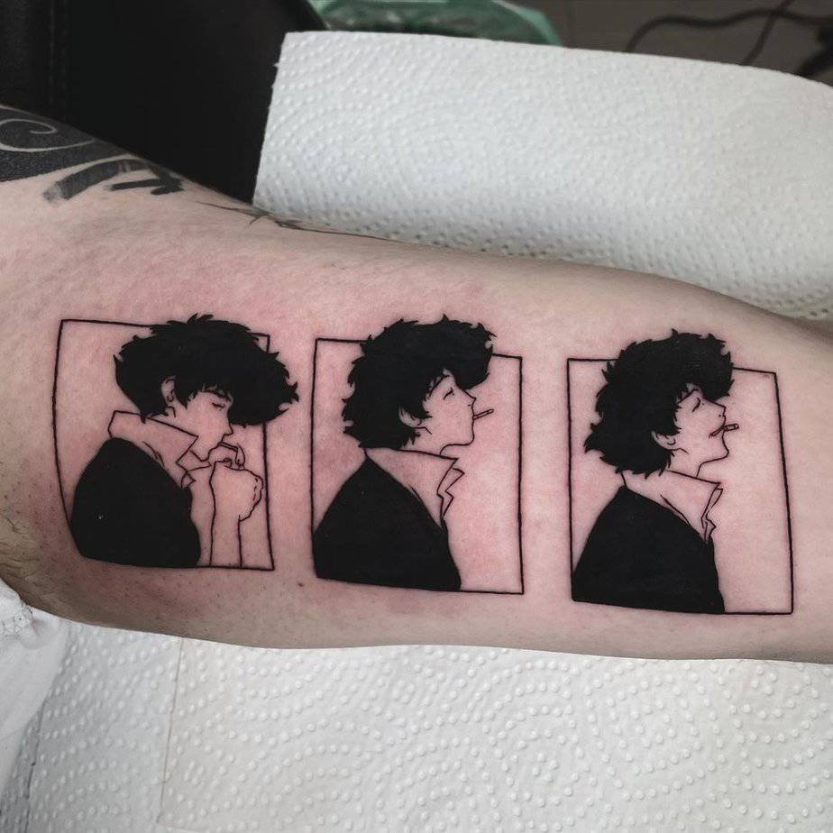 Minimal Spike three-panel tattoo