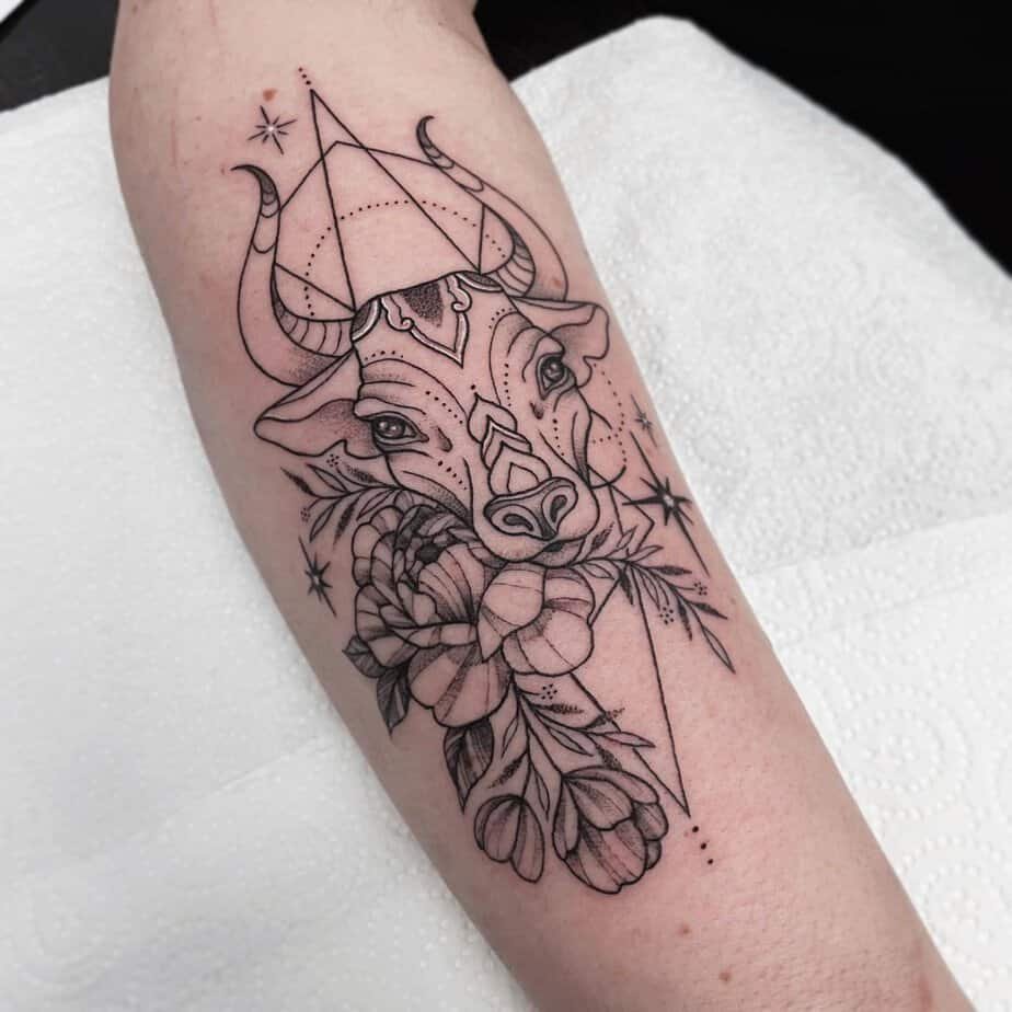 Bull head wrapped in flowers