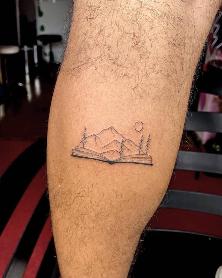 Minimalist mountain book tattoo