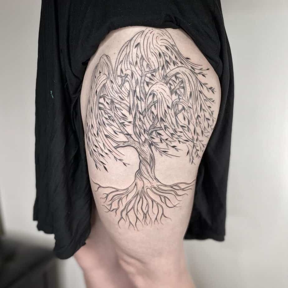 Large weeping willow on the thigh