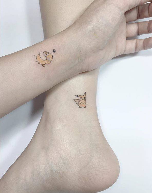 Psyduck and Pikachu tattoo