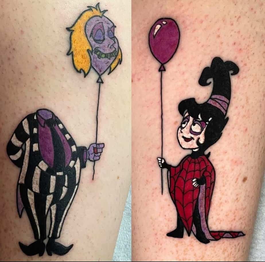Beetlejuice and Lydia matching tattoos