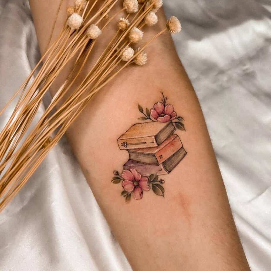Delicate floral book stack
