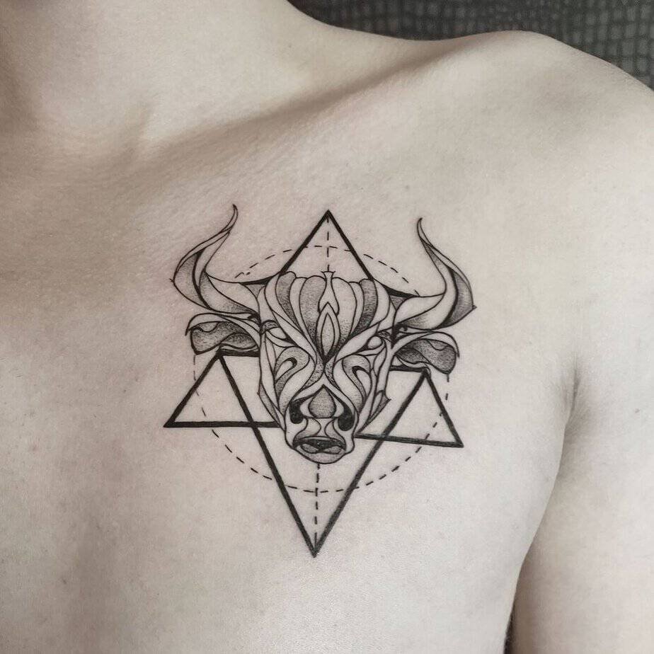 Geometric bull on chest with star framing