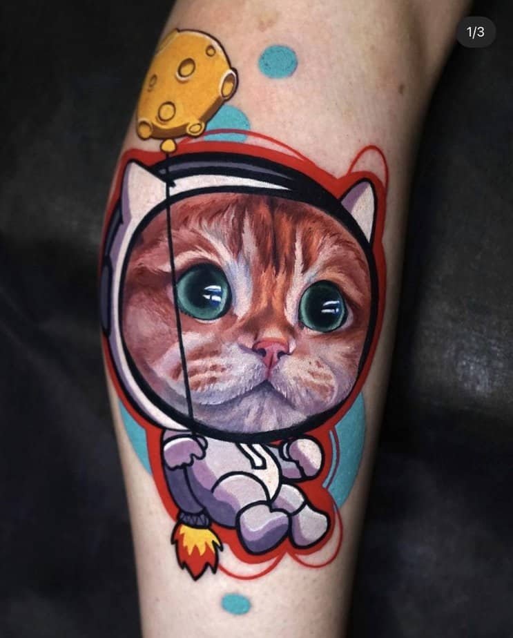 Astronaut cat tattoo