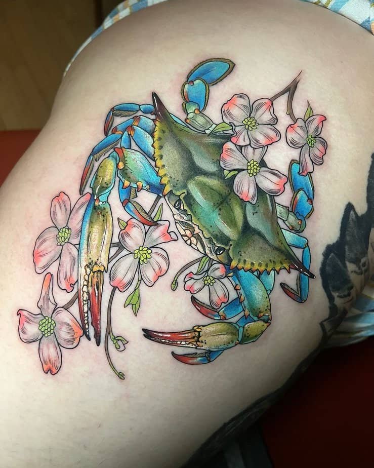 Chesapeak bay blue crab and dogwood flowers