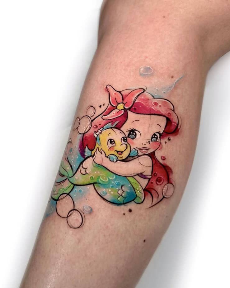 Chibi-style Little Mermaid tattoo