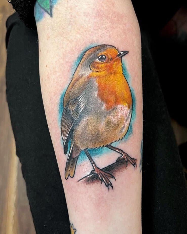 Colorful robin tattoo