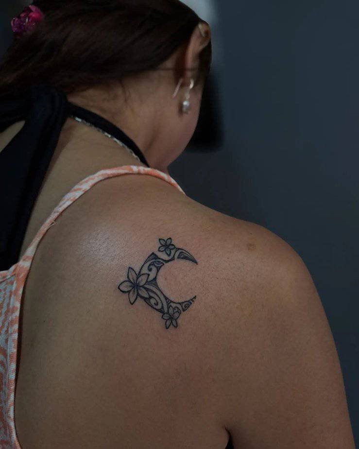 Crescent moon and tiare tattoo
