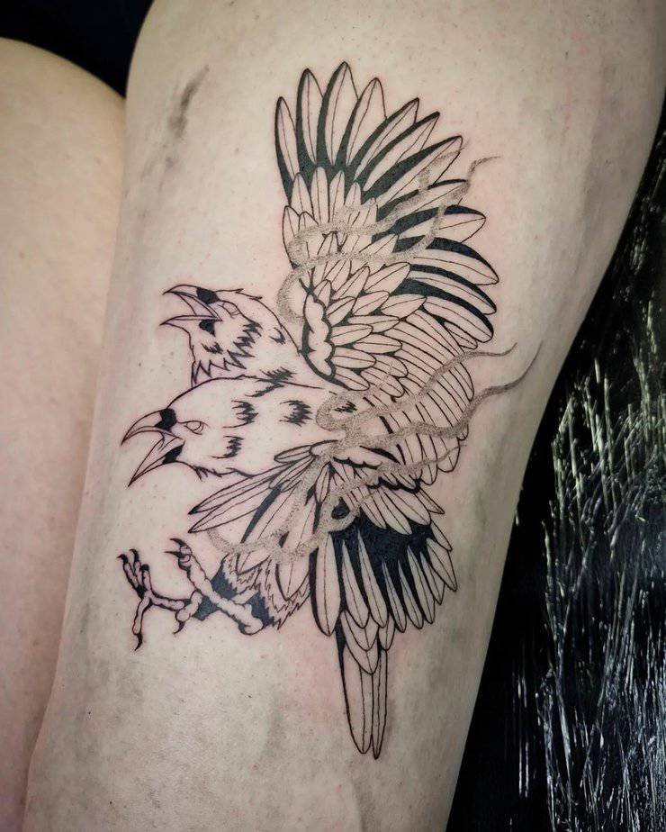 Two-headed crow tattoo