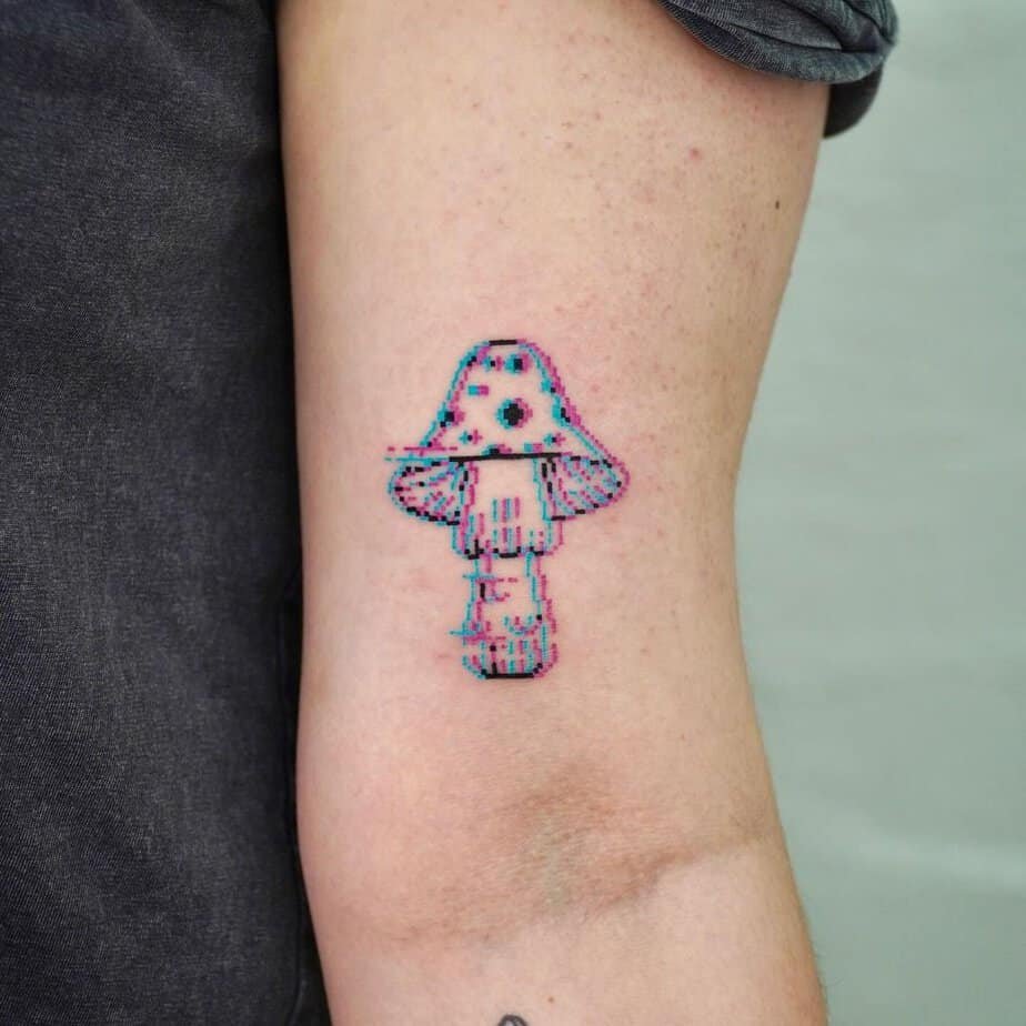 Glitch mushroom tattoo