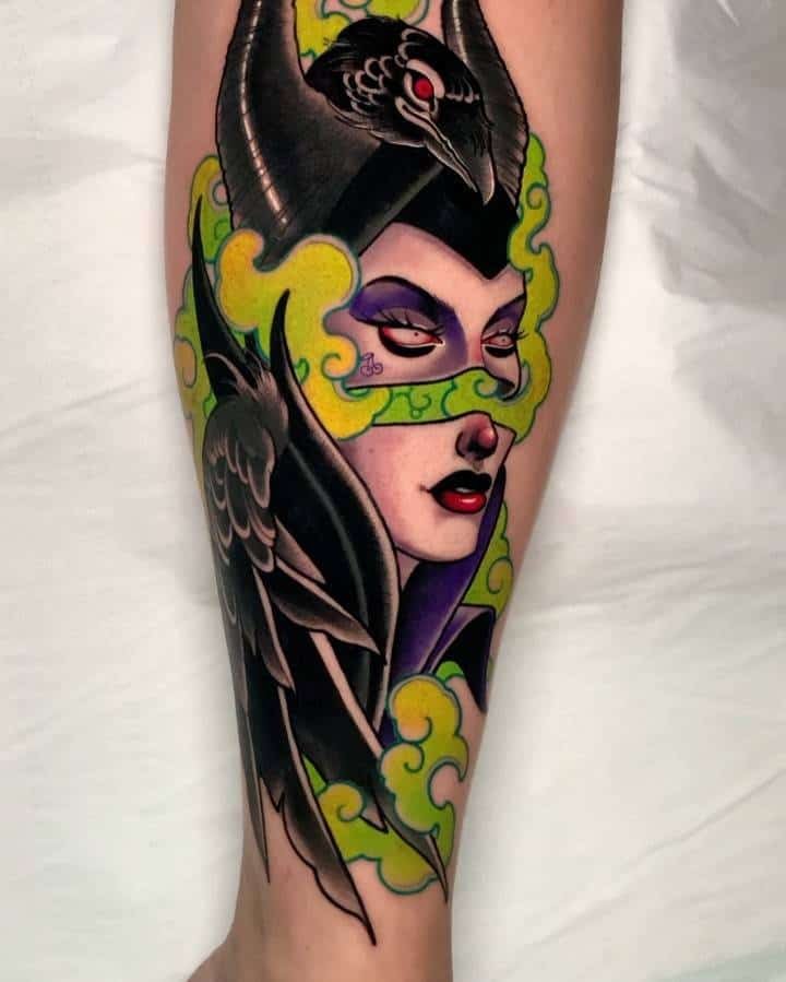 Green smoke Maleficent tattoo