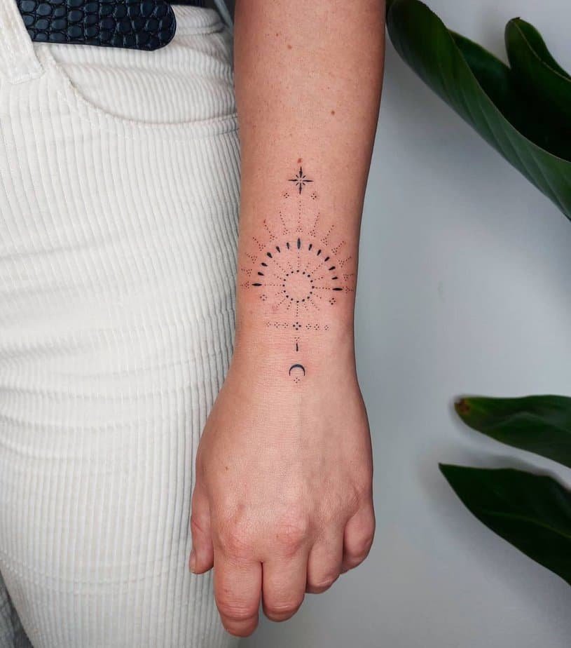 Ornamental sun boho tattoo