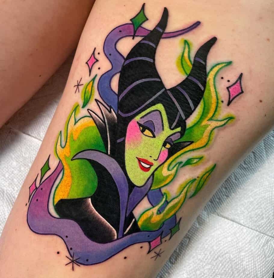 Purple and green Maleficent tattoo