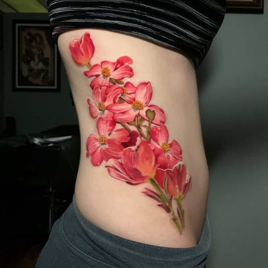 Red dogwood flower tattoo