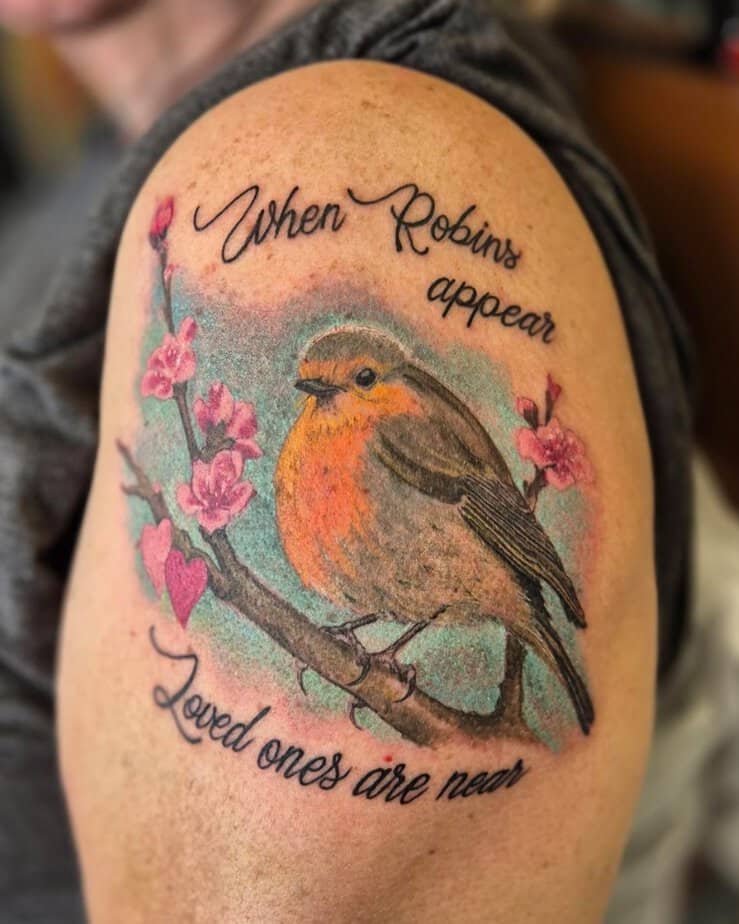 Robin tattoo with a quote