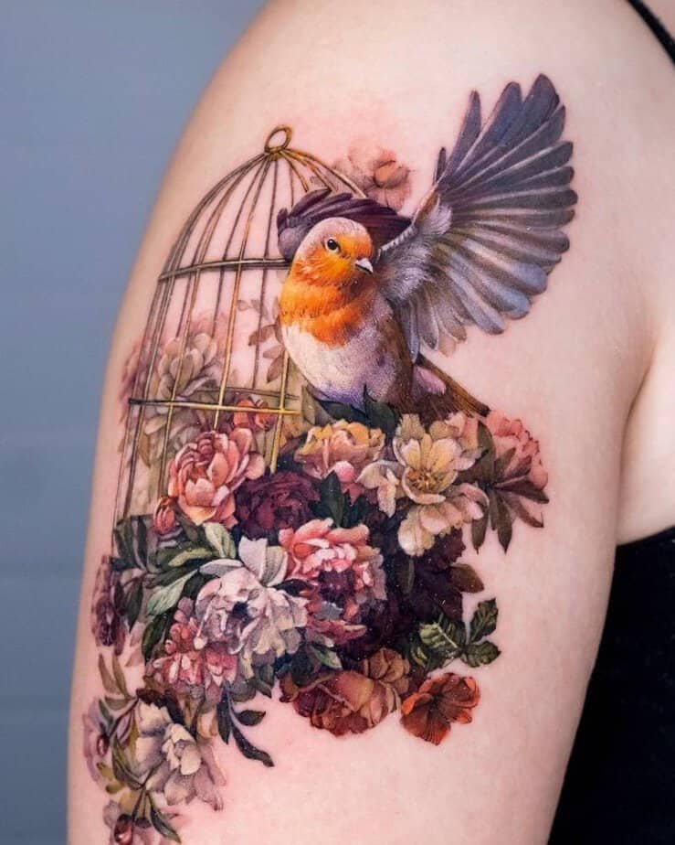 Realistic robin tattoo