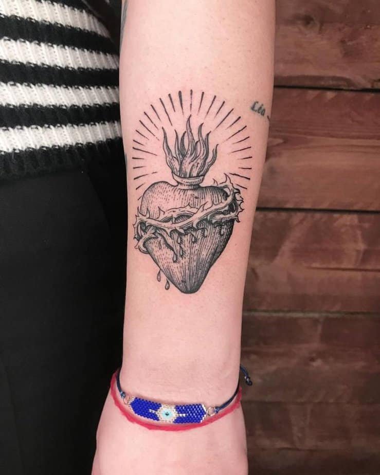 Sacred heart engraving tattoo