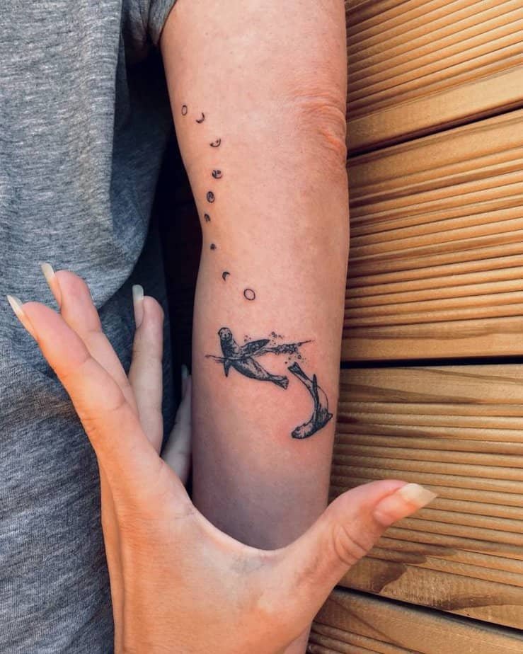 Sea lions and moon phases tattoo