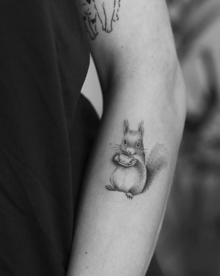 Squirrel dotwork tattoo