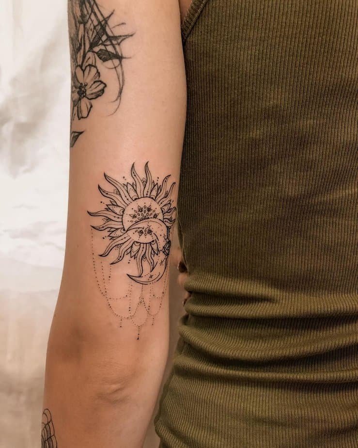 Sun and moon boho tattoo